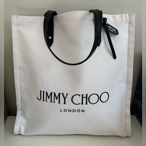 Jimmy Choo White and Black Canvas Tote